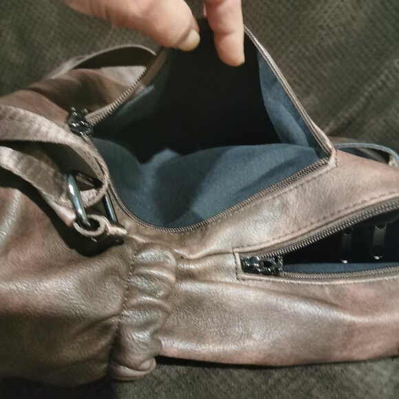 Coffee/Gunmetal Faux Leather Backpack NWOT #227 - Picture 5 of 9